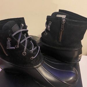 Sperry all black short rain boots